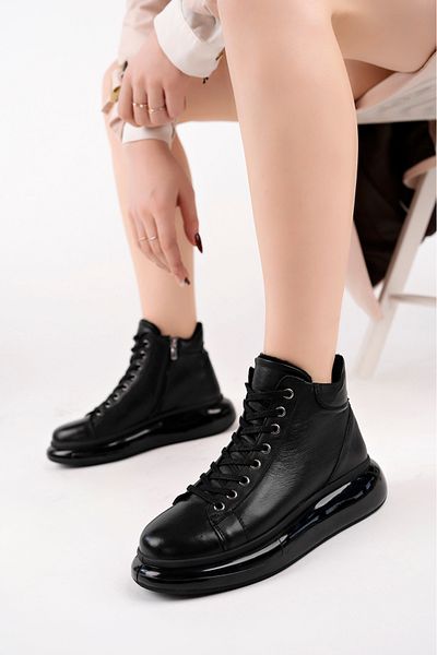 Deripabuc Genuine Leather Black Women's Leather Boots Trc-B692