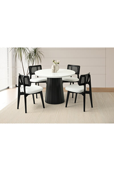 Viento Mobilya Orkide Kar Beyaz HG Sabit 100X100 Masa 4 Kişilik Bukle Kumaş A...