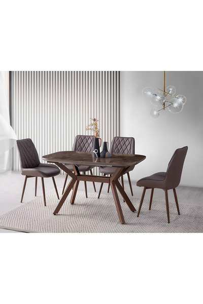 Viento Mobilya Valentin Kuvars HG Açılır 130X80 Masa Riva 4 Kişilik Kahve Sun...