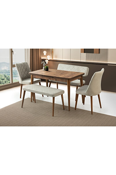Viento Mobilya Silva Diş Budak Desen Açılır 120X70 Masa 6 Kişilik Babyface No...
