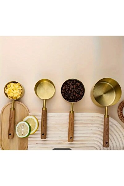 Duffa 4 Pieces Large Size Stainless Steel Measuring Cup Set - Wooden Handle, 60ml 80ml 125ml 250ml