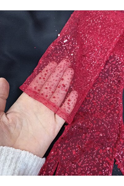 es moda shop Red Bridal Gloves Iiiltılı Taara Sequin Embroidered