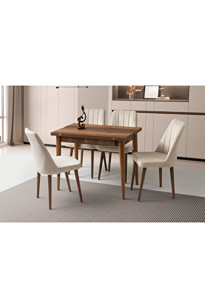 Viento Mobilya Kıvılcım Barok Ceviz Desen Açılır 100X65 Masa 4 Kişilik Babyfa...