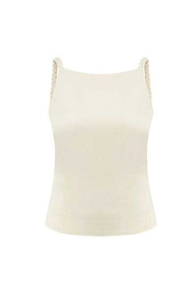 Twist Back Low-cut Knitted Strap T-Shirt