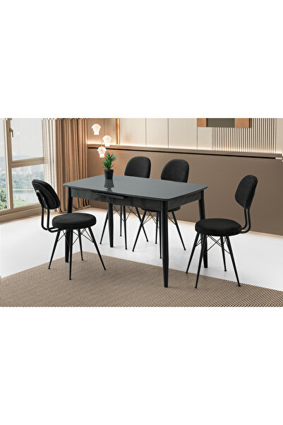 Viento Mobilya Milano Koyu Gri Highgloss Açılır 120X70 Masa 4 Adet Babyface M...