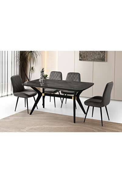 Viento Mobilya Anka Irony HG Açılır 160X90 Masa 8 Kişilik Babyface Kumaş Metal Ayak Fulya Sandalye Masa Takımı