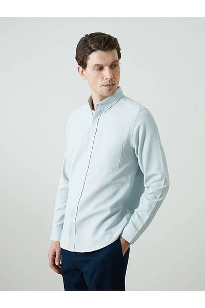 LC Waikiki Lcwaikiki Classic Turquoise Regular Fit Long Sleeve Dobby Men's Shirt