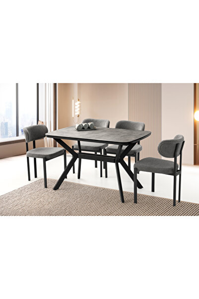 Viento Mobilya Anka Retro Gümüş Desen Açılır 130X80 Masa 4 Kişilik Bukle Kuma...