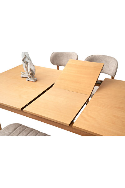 Viento Mobilya Fidan Naturel Açılır 140X90 Masa 6 Kişilik Bukle Kumaş Ahşap Diva Sandalye Masa Takımı