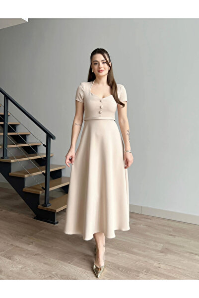 Afiş Butik Μπεζ φόρεμα με κουμπιά με κουμπιά