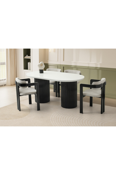 Viento Mobilya Orkide Kar Beyaz HG Sabit 160X90 Masa 8 Kişilik Babyface Kumaş...