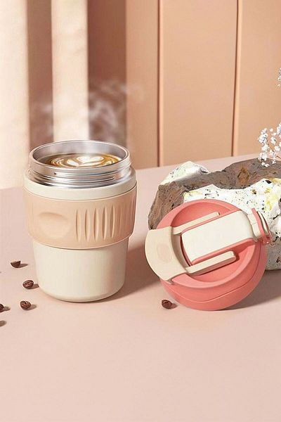 Weather Forecast 350ml Pink 316 L Coffee Hand Thermos with Steel Straw - Cold and Hot Mug Cin846Pm