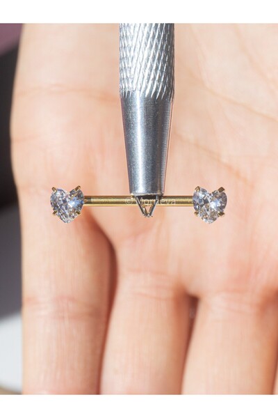 MORNEVA Kristal Kalp Minik Taşlı Meme Ucu Nipple Piercingi 1.6mm Bar (1 Adet)