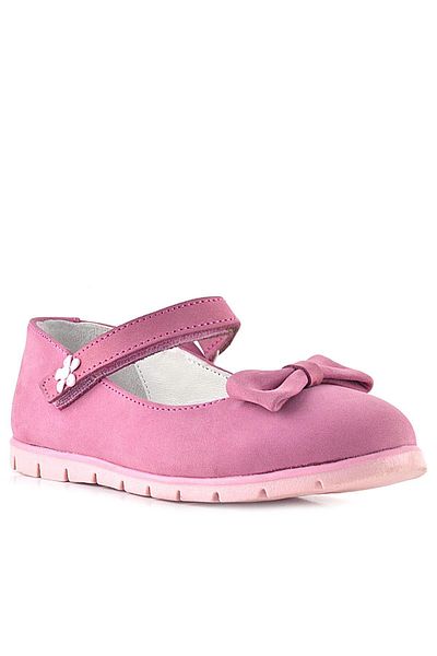 Rakerplus Genuine Leather Pink Bow Flower Detailed Velcro Girls' Ballerinas