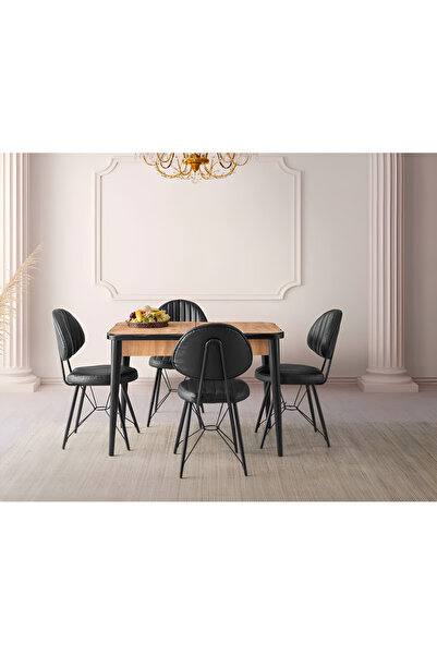 Viento Mobilya Kelebek Antik Çam MDF Açılır 110X70 Masa Ahtapot 4 Kişilik Siy...