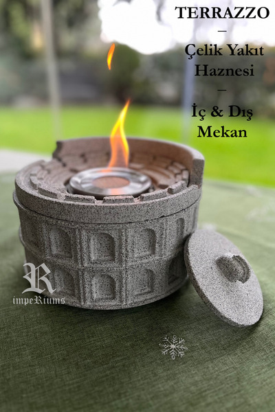 impeRiums Kolezyum Tasarımlı Terrazzo Masaüstü Bioethanol Şömine