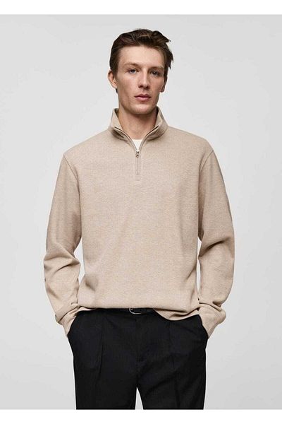 MANGO Man Ribbed Sweatshirt with Funnel Collar