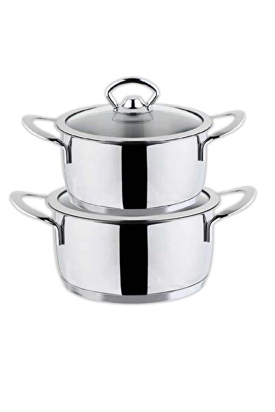 OMS طقم وعاء فولاذي صغير بغطاء زجاجي 12 و14 سم