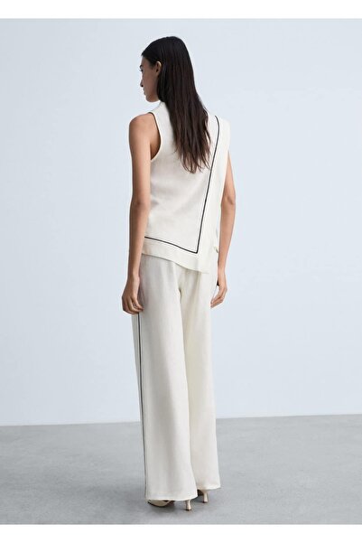 MANGO Woman Kontrast çizgili keten pantolon