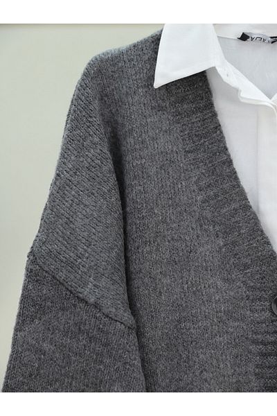 Modamorfo Smoked Colored Oversize Knitwear Cardigan - Buttoned