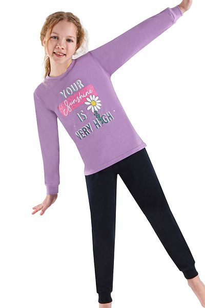 Ersoy Çocuk Giyim Ersoy 750gu Girl's Waiter Boy Long Sleeve Pajama Set-purple