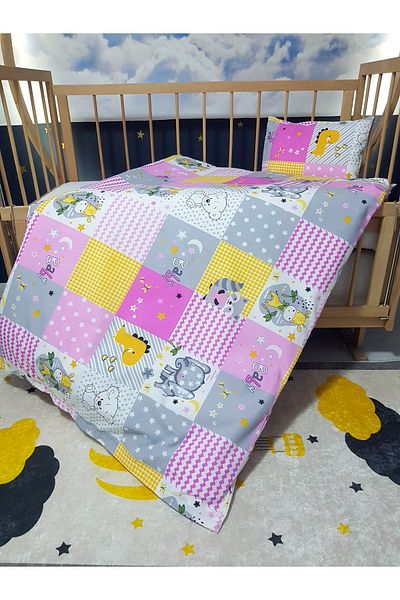 bebek iklimi 5 Pieces 90X130 Baby Sleeping Set - Dinosaur Giraffe Elephant - Quilt Pillow Sheet Set