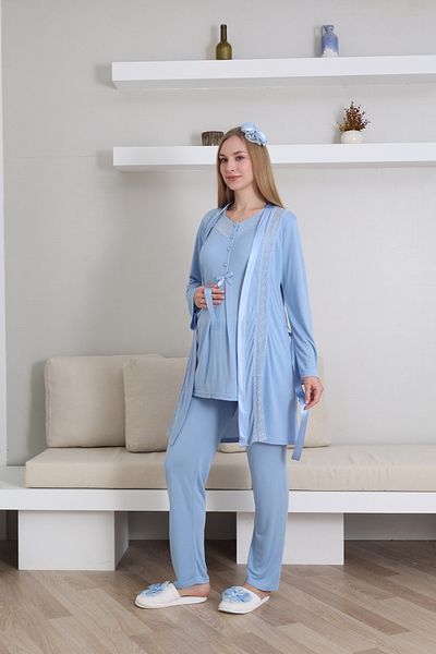 EM&FA TEKSTİL Maternity Maternity Dressing Gown Nightwear Set