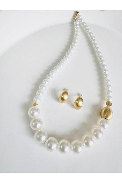 DEVİ fashion Premium Pearl Suit Necklace Earring Set