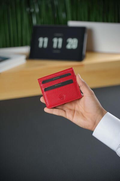 WATCHOFROYAL Шкіряний червоний гаманець і портмоне - 8 відділень для карток, сталева застібка-кнопка, відділення для грошей