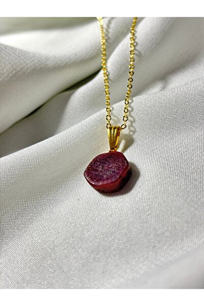 kuartz Yakut Taşı Kolye. Sertifikalı Altın Kaplama Zincir Ile