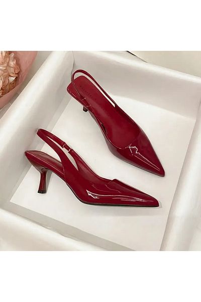 Phellos Nancy Imported Piele Lacuită Cu vârf ascuțit Bordeaux Toc Stiletto/Decolteu pătrat