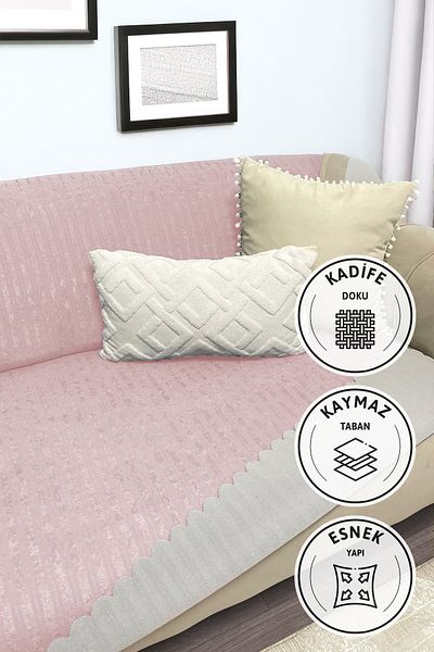 Leonsas Non-Slip Base Sponge Velvet Sofa - Sofa Bed Cover 170X210 - Powder