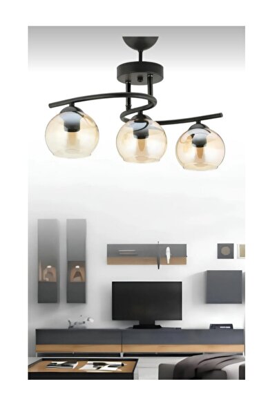 Semboldekor S Profil Siyah 3lü Avize (Bal Cam)