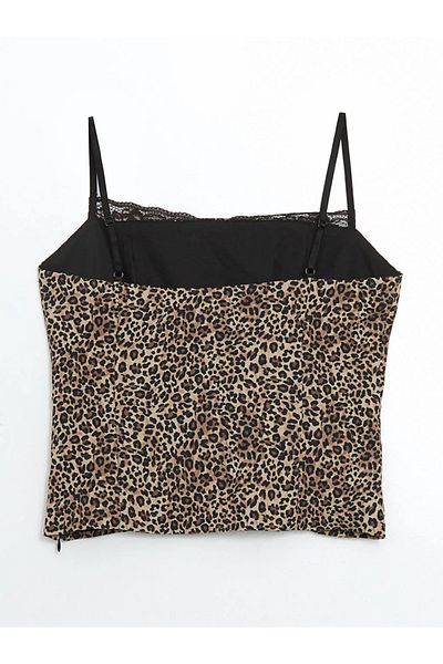 LC Waikiki Lcw Vision Brown Square Neck Leopard Print Crop Women's Blouse