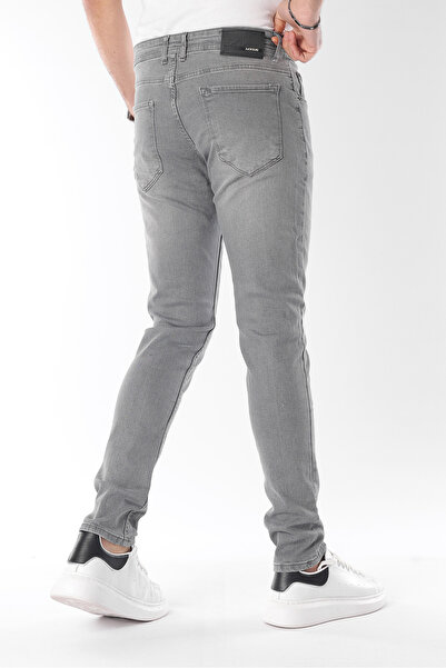 LOCUS JEANS Erkek Gri Taşlamalı Slim Fit Düğmeli Dar Paça Esnek Kot Pantolon LCS58931085