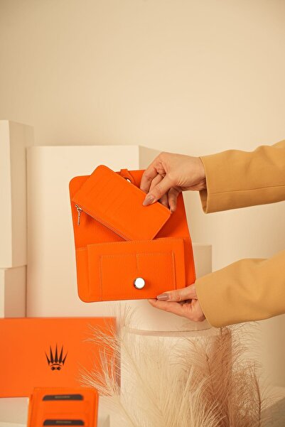 WATCHOFROYAL DIONİS TURUNCU HAKİKİ DERİ TELEFON CÜZDANI VE KARTLIK