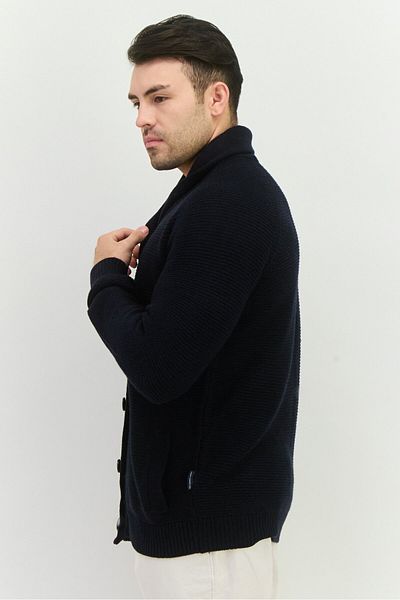 French Connection Men V-neck Crochet Cardigan, Navy