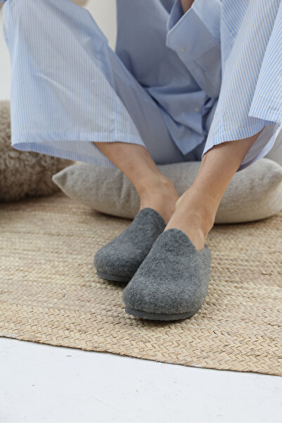 Uniqueqoop Berlin Hakiki Mantar Taban Natürel Yün Keçe Ortopedik Unisex Terlik