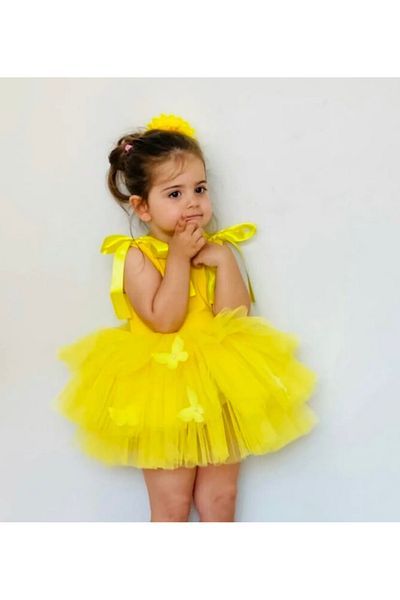 Tinypeople Girls' Butterfly Yellow Tutu Birthday Dress Children's Evening Dress