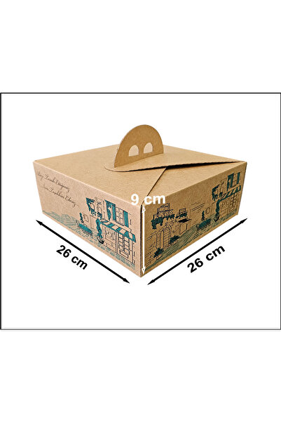 EFEPA Kraft Karton Saplı Lahmacun Kutusu 26x26x9 Cm. ( 100'lü Paket )