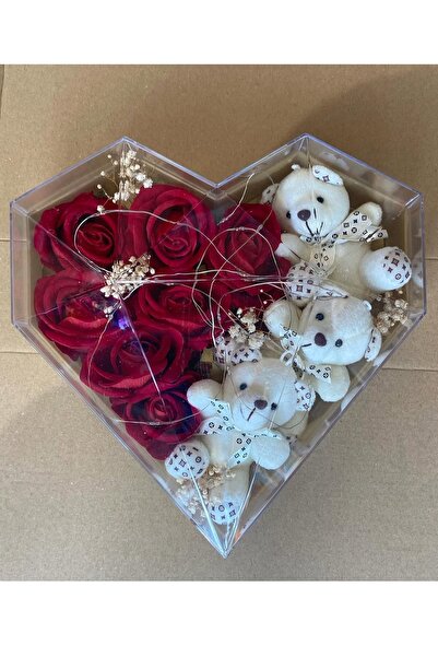 UCR HOME Ledli Kalp Kutuda Gül Ayıcık Süslemeli 14 Şubat Sevgililer Günü Sevg...