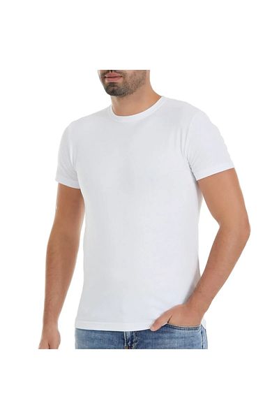 Yıldız Çamaşır Men's 2-Piece White Crew Neck Short Sleeve Lycra Tank Top T-Shirt