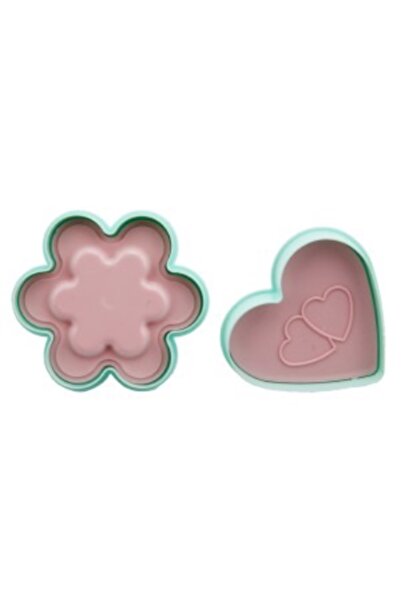 abnturk 2’Li Kalp Ve Çiçek Şekilli Basmalı Kurabiye Şeker Hamuru Kalıbı