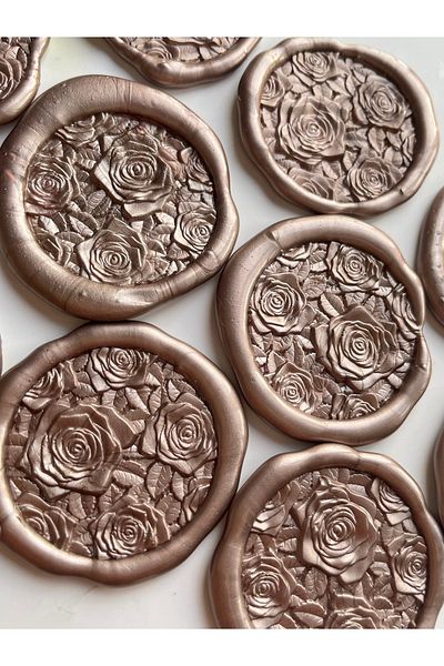 PRAG 10-Piece Candle Seal with Adhesive Back ^3 Dimensional Rose Pattern Mink Color