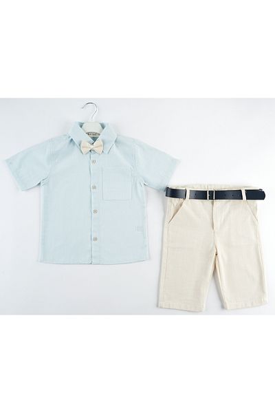 Katre Boy's Summer 4-Piece Shirt Capri Suit with Bow Tie Belt