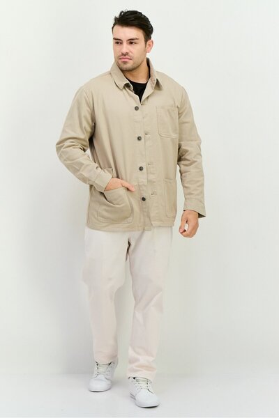 French Connection Men Solid Denim Jacket, Beige