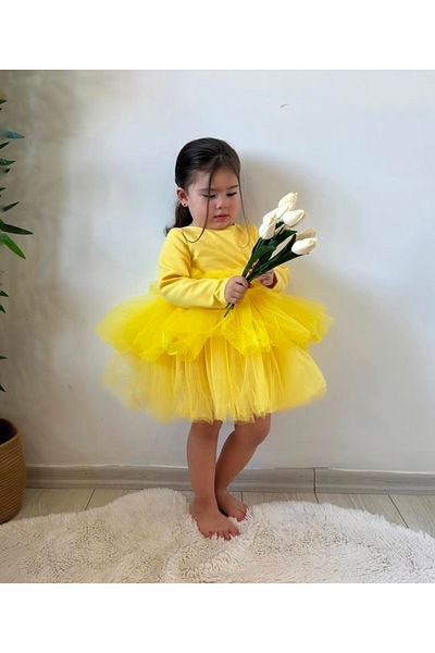 Tinypeople Girl's Yellow Butterfly Tutu Evening Dress Children's Birthday Dress