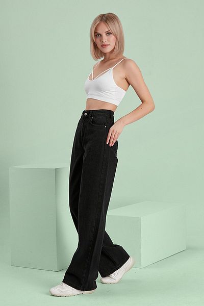 LİMABEL Mystery Milano (Love) Love 90's Milano Liza Black Lycra Super High Waist Loose Jeans Palazzo (New)