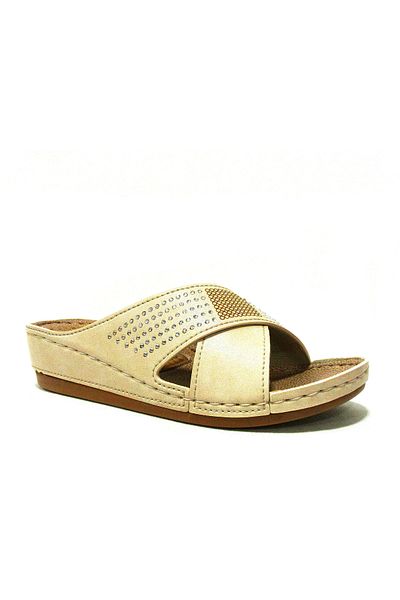 GEZER Beige Cream Stone Massage Sole Anatomical Comfort Slippers