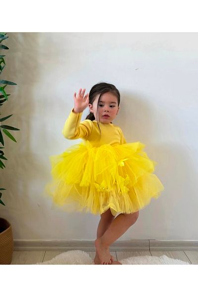 Tinypeople Girl's Yellow Butterfly Tutu Evening Dress Children's Birthday Dress